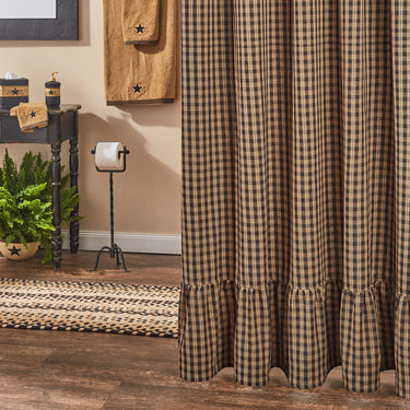Sturbridge Plaid Ruffle Shower Curtain - Black 72